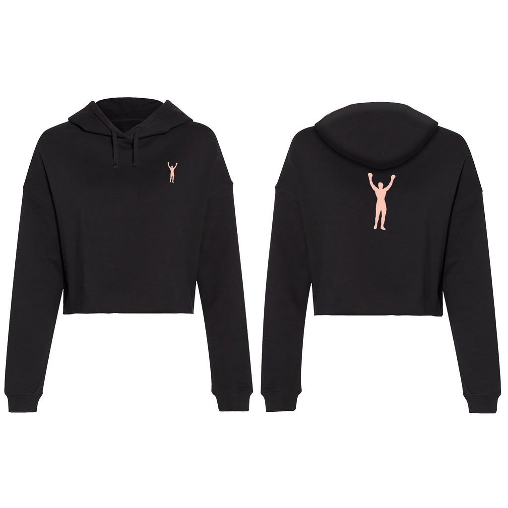 Rocky Statue Pink  / Black Cropped Pullover Hoodie