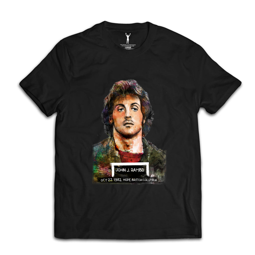 John Rambo Mugshot John Rivoli Art Black Tee