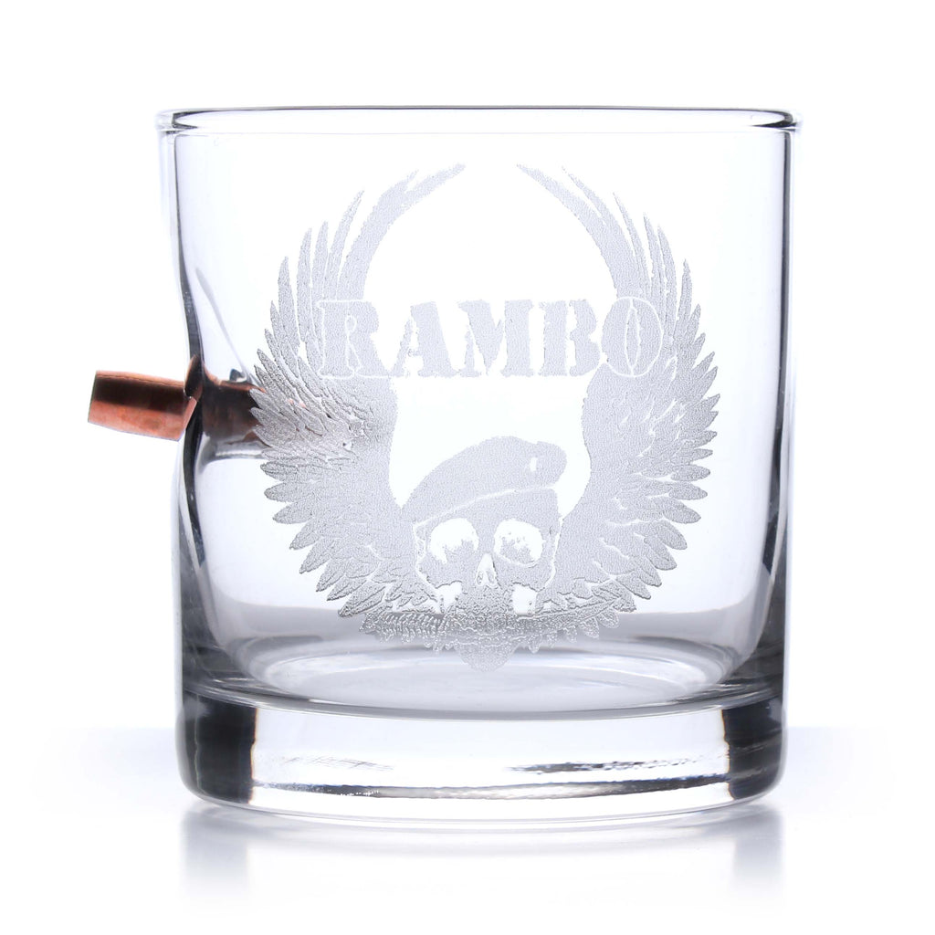 Rambo Bullet Etched Rocks Glass