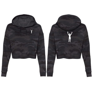Rocky Statue Black Camo Cropped Pullover Hoodie